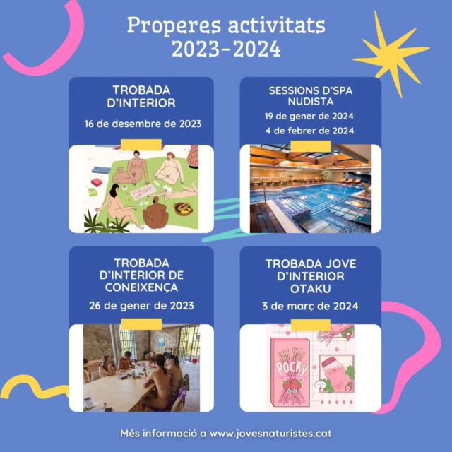 🤗 Hola a totes i totis!

🗓️ Us presentem el calendari d'activitats que hi han planificades pels següents mesos! 🎉

🤔 Per saber més detalls de les activitats, us animem a consultar l'apartat de calendari de la nostre web! 🌐

🥳 Per participar en alguna d'aquestes activitats, o saber més informació, envieu-nos un DM!

🌿 Salut i Nuesa!